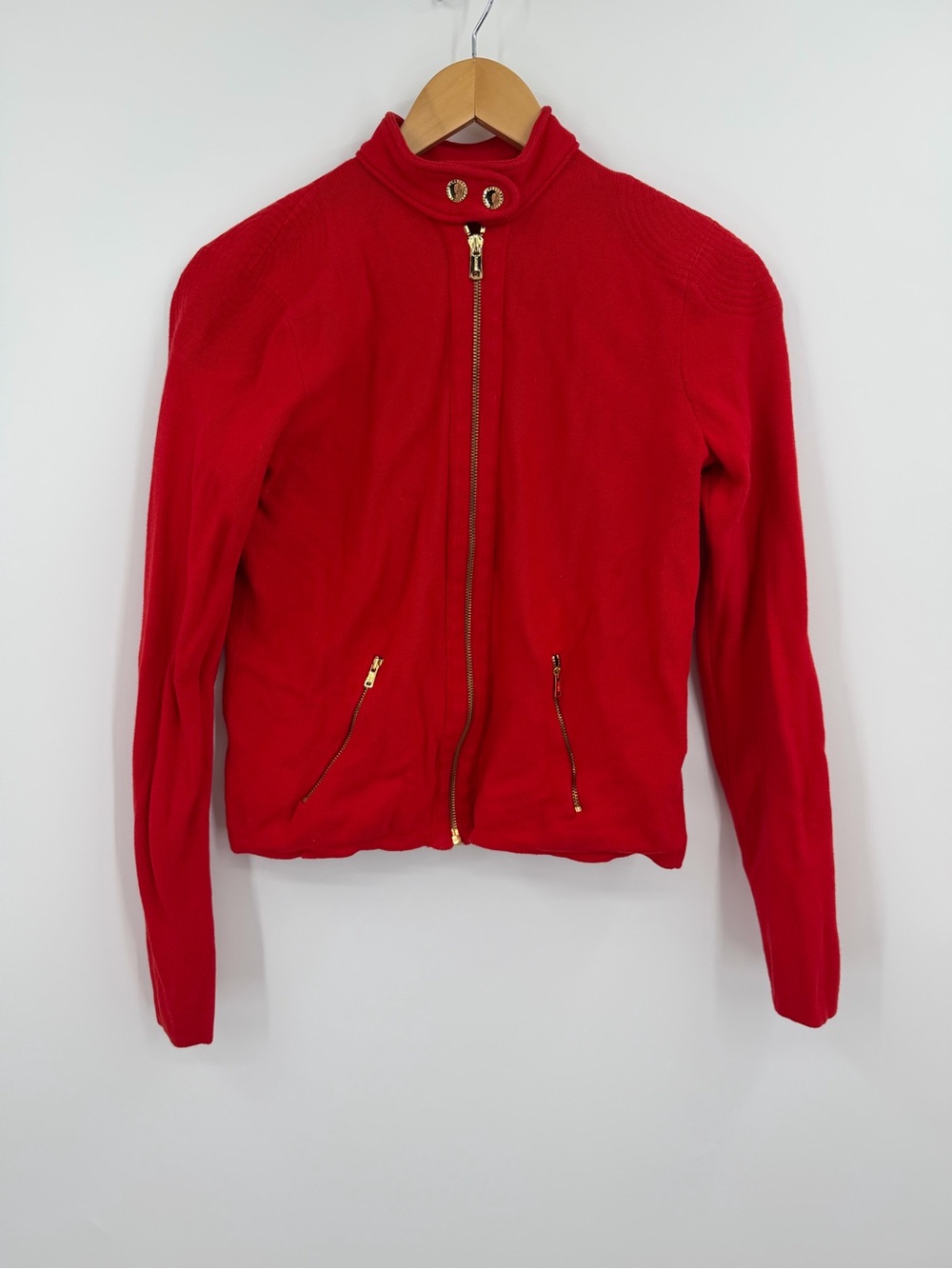 Vintage Lauren Ralph Lauren Red Cotton Zip Cardigan Size M